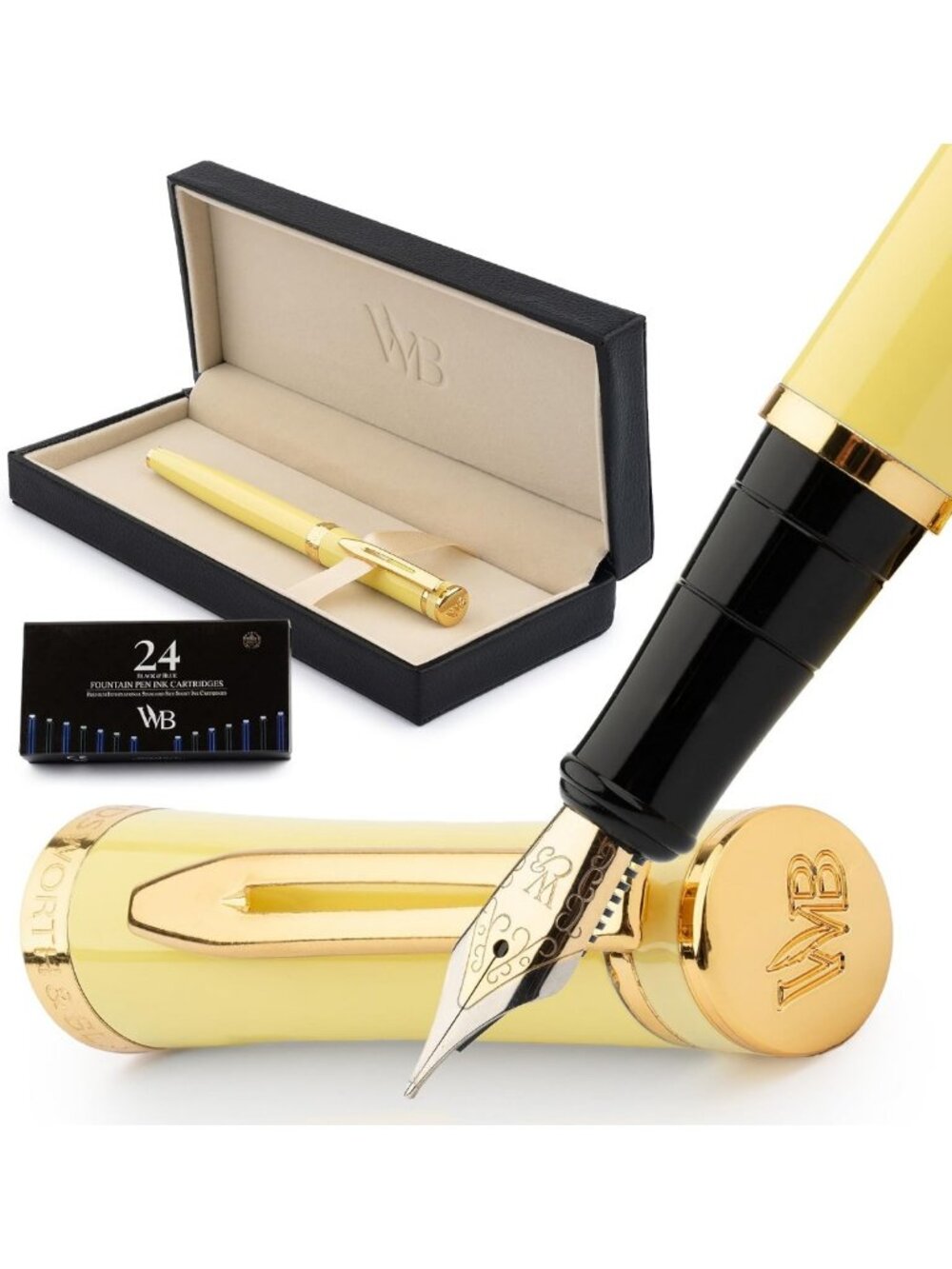 Luxury Fountain Pen Set - Medium Nib, Elegant Yellow Design for Writing & Gifts